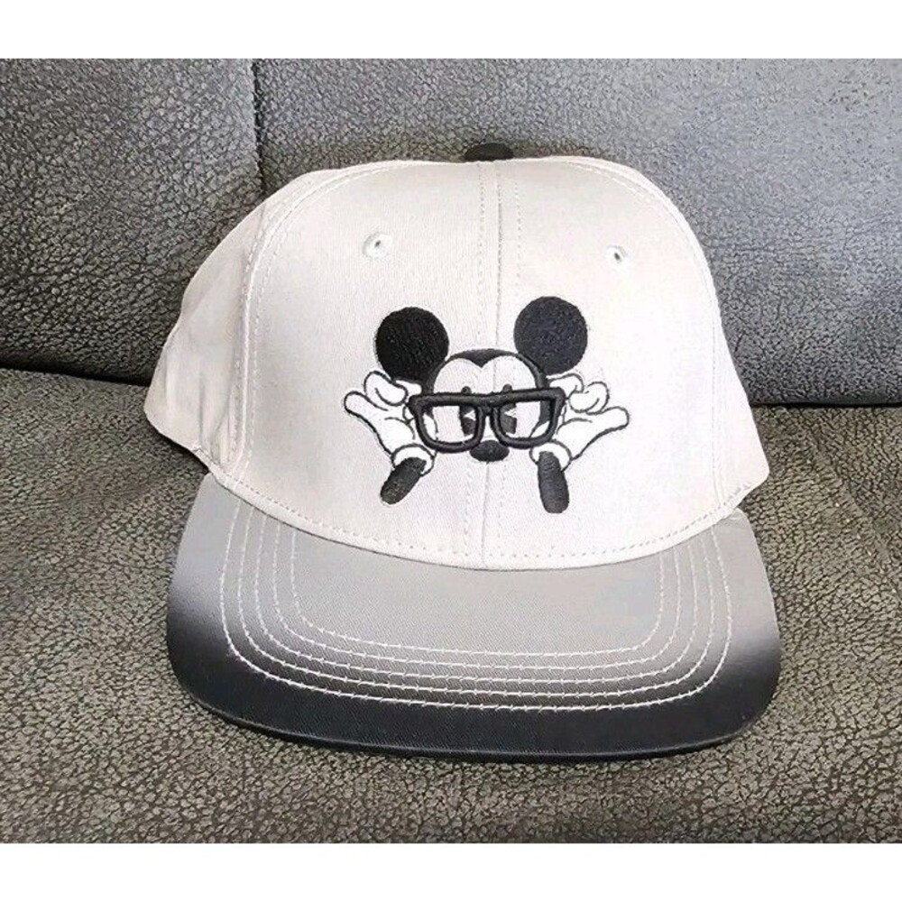 Disney Parks Mickey Mouse Embroidered Glasses Ball Gray Cap Snapback Adult